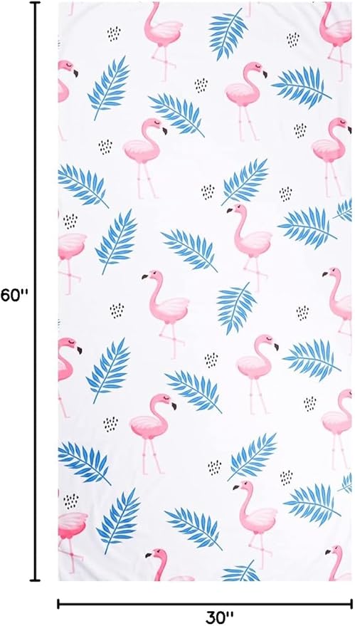 LIVILAN Flamingo Beach Towel, 30" x 60" Oversized, Lightweight Microfiber, Quick Dry, Sand Free, Perfect for Pool, Swim, Bath, Cute White Chalk Paint Design, Ideal Flamingo Gifts