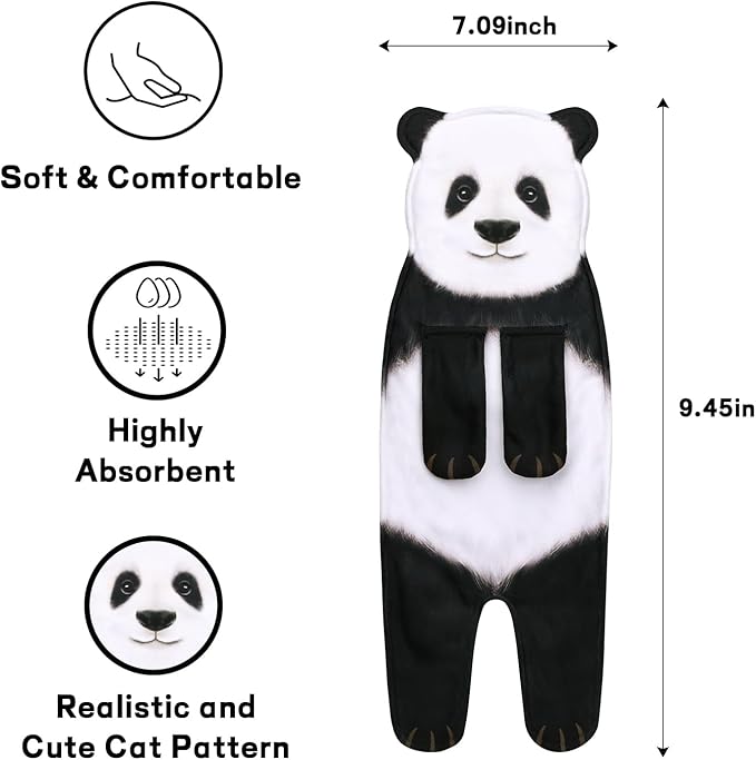 AGRIMONY Funny Panda Hand Towels for Bathroom Kitchen - Cute Decorative Decor Hanging Washcloths Face Towels Super Absorbent Soft - Housewarming Birthday Christmas Fun Gifts for Women Panda Lovers