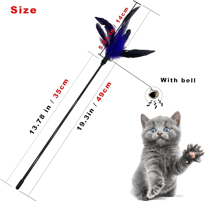 Cat Wand Toy Feather Stick Cat Toys, 7 PCS Cat Feathers Toy Wand, Interactive Cat Toy Feather Wand for Indoor Cats