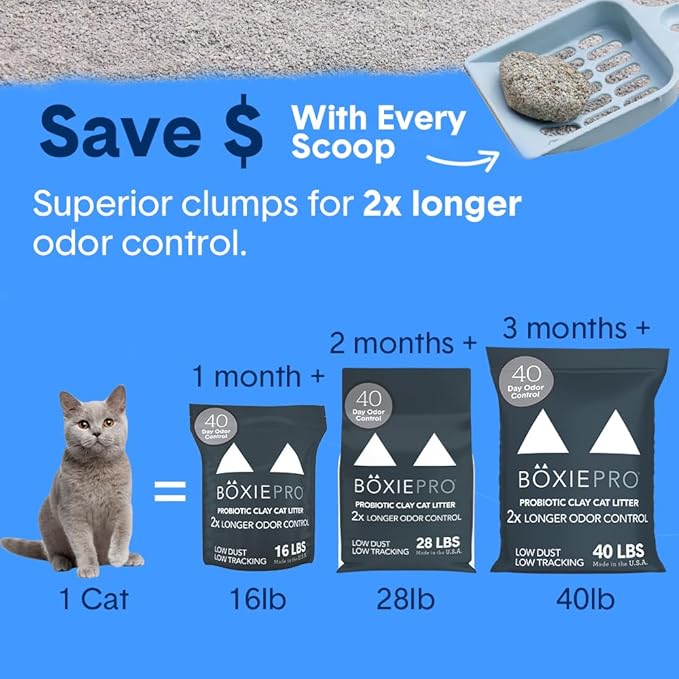 Boxie® Probiotic 40 Day Natural Odor Control Cat Litter, 16lb Clumping Clay Kitty Litter