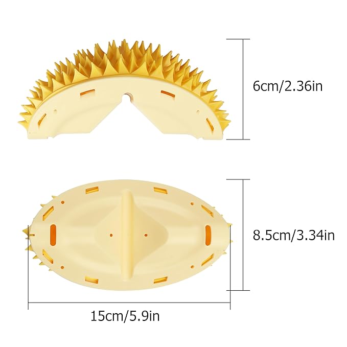 YAODHAOD Cat Corner Scratcher Durian Shaped Corner Tickler Cat Mint Self Groomer Toy Kittens Wall Corner Massage Comb Scratcher Board for Indoor Cats (Yellow)