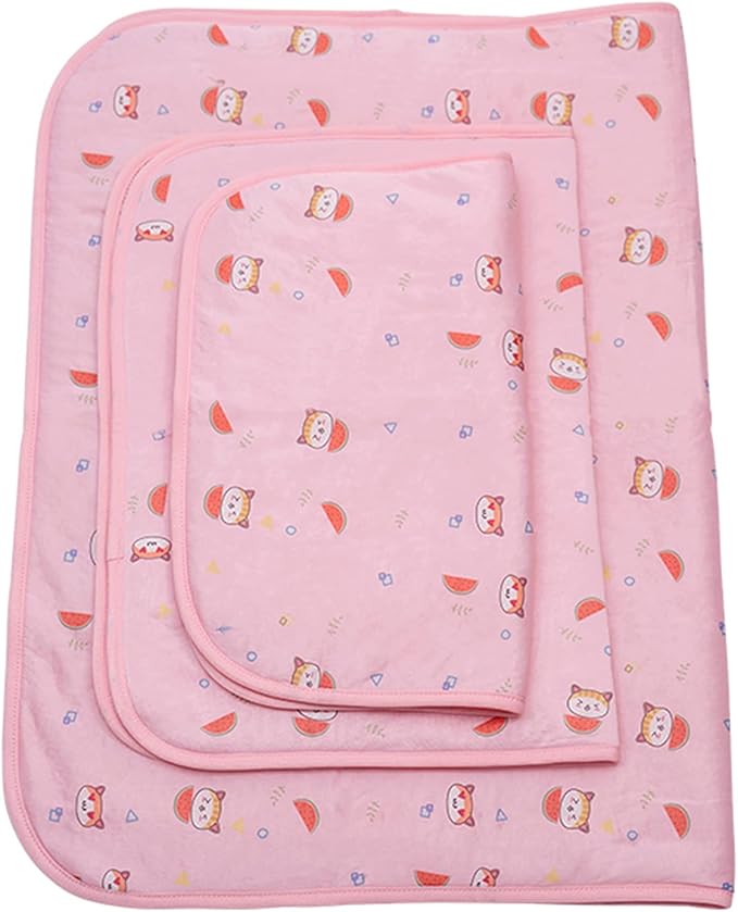 SEIS Dog Ice Pad Ice Silk Cats Kennel Mat Pet Cooling Pad Summer Cool Bamboo Mat Breathable Pad (Pink Cat, M