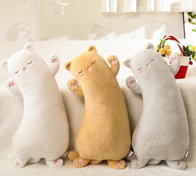 JOSON Cute Curved Long Cat Plush Stuffed Animal Pillow, 25.7 in, Birthday Gift for Children and Girlfriends (Brown)