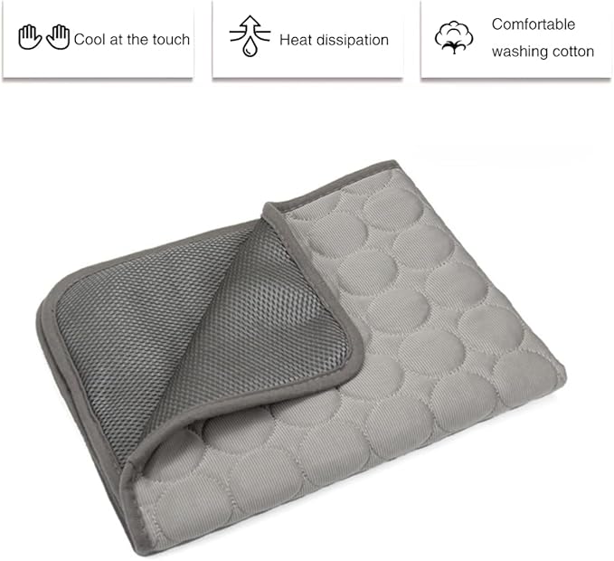 Pet Cooling Mat Cooling Fiber - Washable Non-Toxic Pet Indoor Outdoor Bed, Foldable Pee Pads for Dogs Settle Mat Cooling Dog Blanket Cat Cooling Pad (Grey, Large)