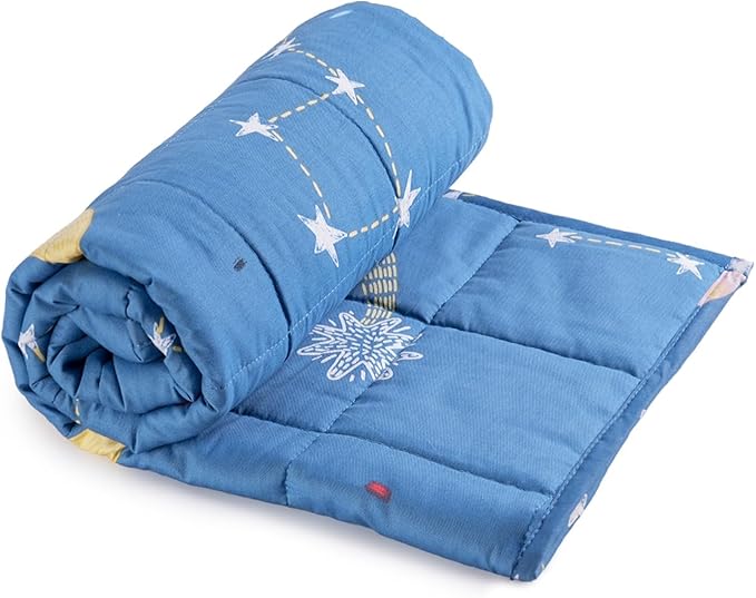 Uttermara Weighted Blanket 7 lbs, Ultra Cozy Minky Fleece and Cotton Sided with Cartoon Patterns, Reversible Heavy Blanket Great for Sleeping, 36x48 inches, Blue Star Moon