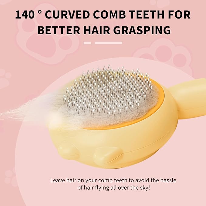 Cat & Pet Grooming Slicker Brush with Release Button - Cleaner for Long & Short Fur on Cats, Kittens, and Dogs (Yellow)