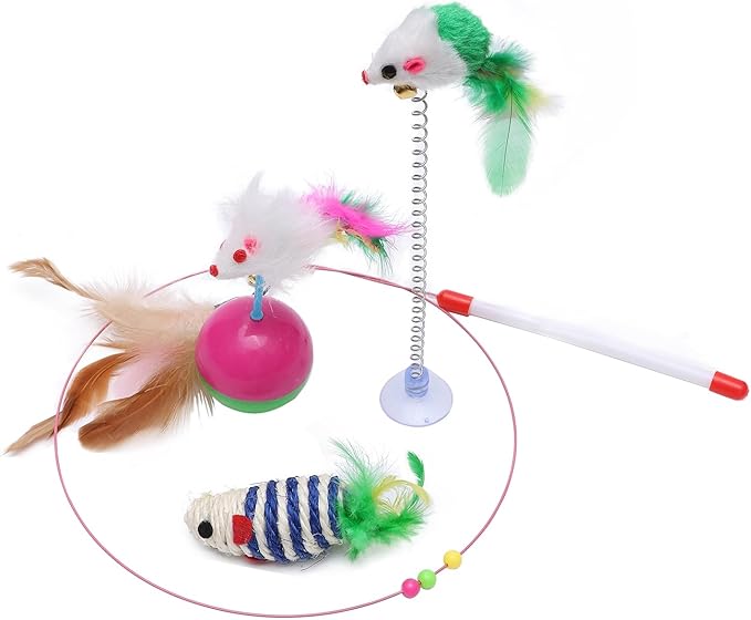 Cat Toys Bulk for Indoor Cats - Cat Treat Dispenser Toy, Cat Toy Ball Launcher Gun, Cat Wand, Catnip Toys Balls, Catnip Fish, Mice, Cat Spring Toys, Colorful Balls and Bells for Cat