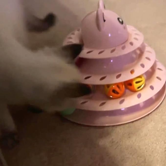 Gefryco 26PCS Cat Toys Roller 4-Level Turntable for Indoor Cats, Self Play Cat Toy Track with Colorful Balls Interactive Kitten Puzzle Toys, Fun Kitty Exercise Toys Set(Pink)