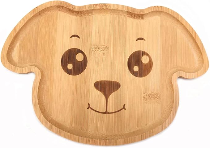4915, Bamboo Food Plate for Snacks Appetizer Fruit Vegetable | Children Meal Plate | Picnic Kitchen Party | Eco-Friendly Plates, Dog Face Shaped, 9.75"X6.75", 1 Pack