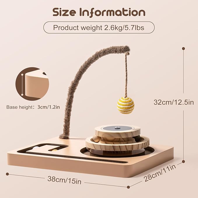 Mewoo Cat Ball Track Toys,3-Level Ball Tower Interactive Cat Toy with 360° Rotating Pole and sisal Ball,Kitten Toys Roller,cat Ball Toys for Indoor Cats and Kittens