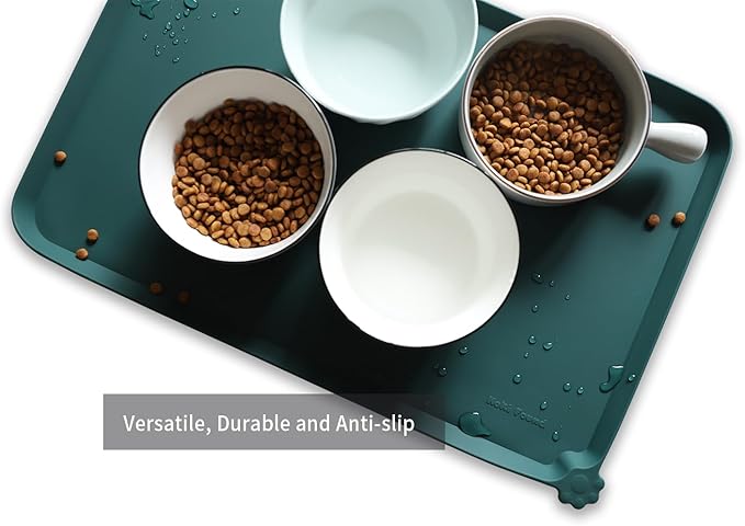 Hoki Found L Silicone Pet Food Mats Tray - Non Slip Pet Dog Cat Bowl Mats Placemat - Dog Pet Cat Feeding Mat - Waterproof Dog Cat Food Mats -Pet Water Mats for Carpet -Dark Cedar