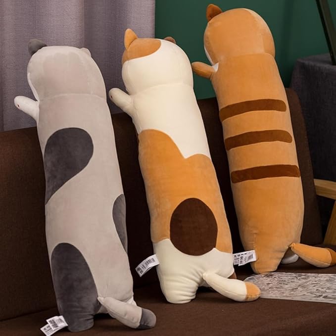 Long Plush Toy Cat Pillow Cute Plush Cat Toy Doll Stuffed Animal Cat Hugging Pillow for Sleeping Gift for Kids and Girls(Beige, 90cm/35.4in)