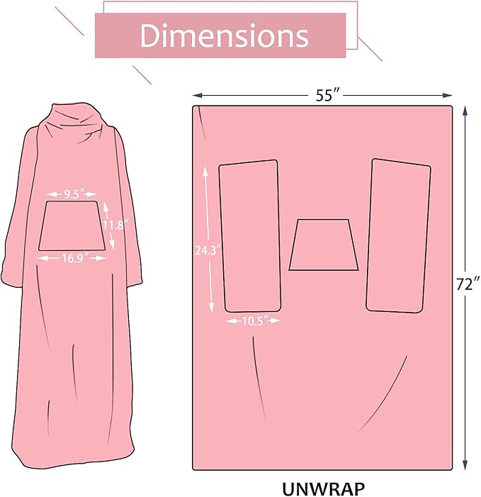 Solaris Wearable Blanket with Sleeves for Adults, Softness Comfort Warmth Fleece Gift for Women Men, Snuggy Body Throw TV Blanket for Home Office Lounge, Gift for Your Lover