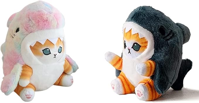 Cute Shark Cat Plush Toy, 8'' Cat Face Shark Stuffed Animal Plushies Doll, Kawaii Soft Stuffed CatShark Pillow for Boys and Girls Birthday Gift (Blue)