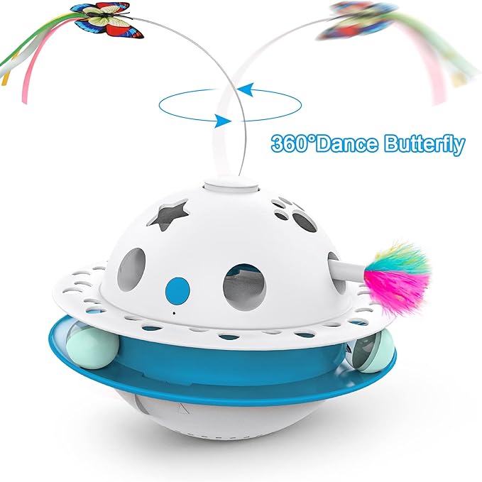 Tyasoleil Cat Toys 3-in-1 Interactive Cat Toys for Indoor Cats,Detachable Bottom Cover Automatic Motion Cat Toys,Rotating Butterfly,Catnip Ball,Retractable Feather (Standard Butterfly)