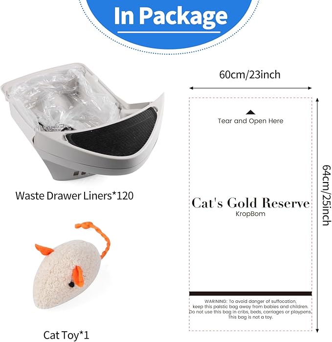 120 Pack Litter Box Robot 3 4 Waste Bags, Self Cleaning Cat Litter Box Robot Waste Liner Bags Replacement, Heavy Duty 9-11 Gallons of Capacity