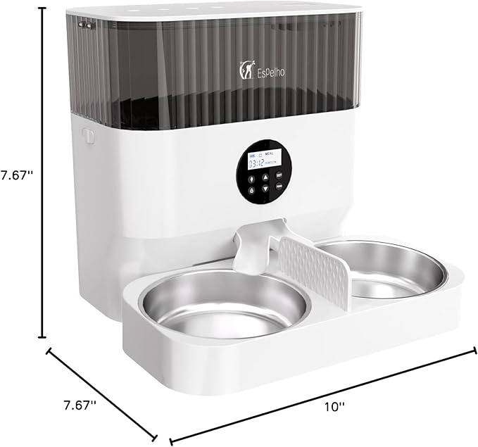 Elevated Automatic Cat Feeders for 2 Cats - 5L Timed Cat Food Dispenser with Raiser Kit & 2 Stainless Steel Bowls, 10s Meal Call Programmable Portion Control Pet Feeder for Cats & Dogs