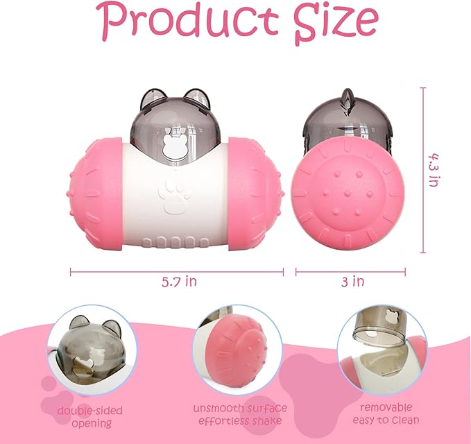 Treat Dispenser Dog Cat Toy Enhanced Slow Dispenser Food Puzzles Ball Interactive Chase Training Toys for Small Puppy Cat Bunny Hamster Pet Pig(Pink)
