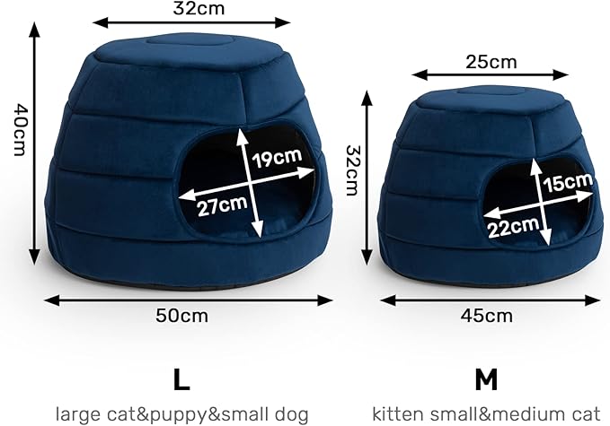 Hollypet Cat Bed for Indoor Cats - Cat Cave Bed, 2 in 1 Cat House, Cat Tent with Removable Cushioned Pillow, Soft and Self Warming Kitten Beds, Cat Beds & Furniture, Puppy or Small Pet Bed, Blue Haze