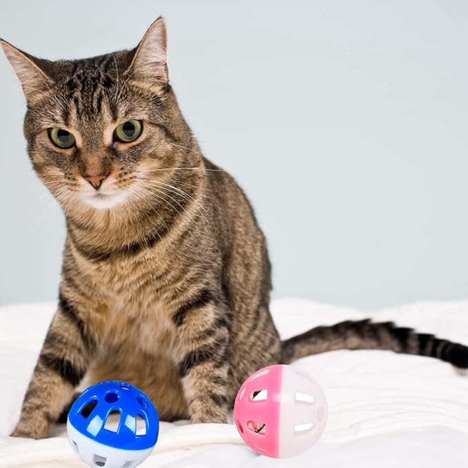 10 PCS 1.6" Cat Balls with Bell Big Lattice Wiggly Jingle Rattle Plastic Toy Assorted Color