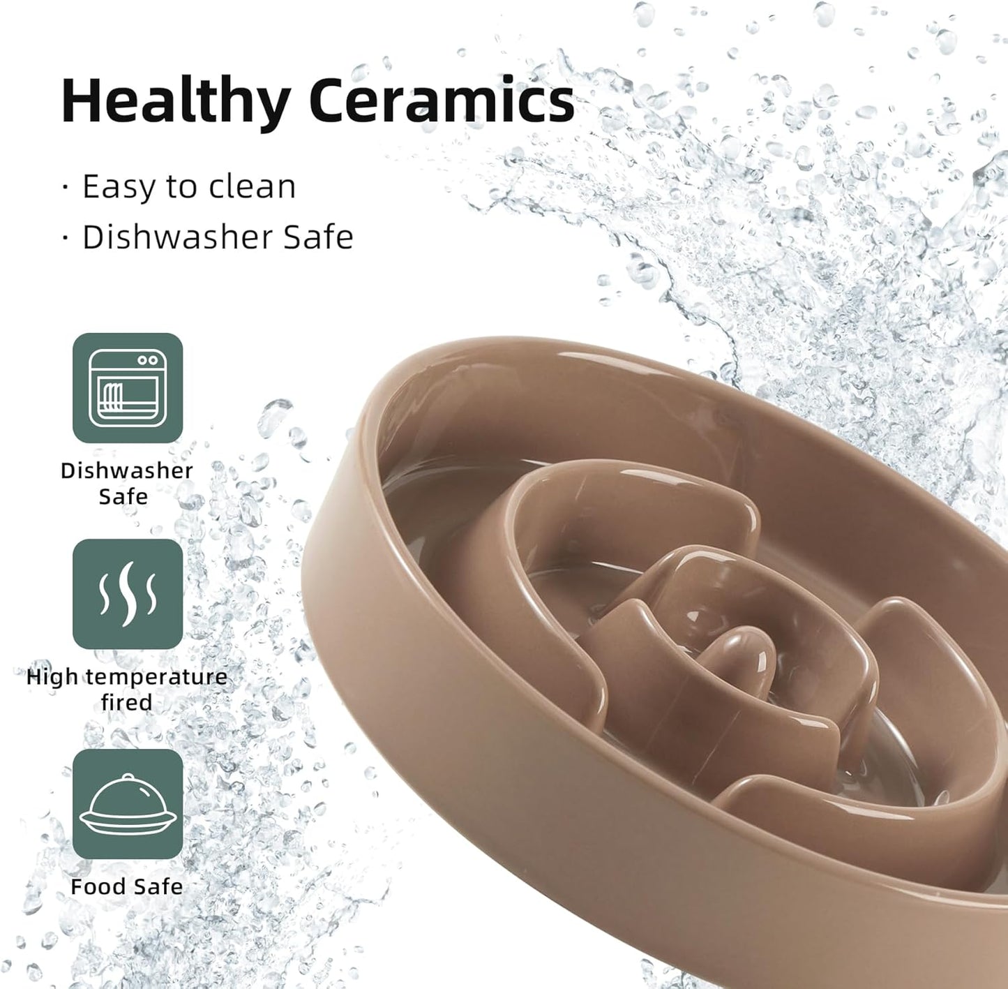 9.5inch Ceramic Slow Feeder Dog Bowl for Large Dog, Puzzle Dish, Anti-Gulping, Pet Slow Feeder, Stop Bloat, Preventing Choking (Single Bowl-Brown Coffee)