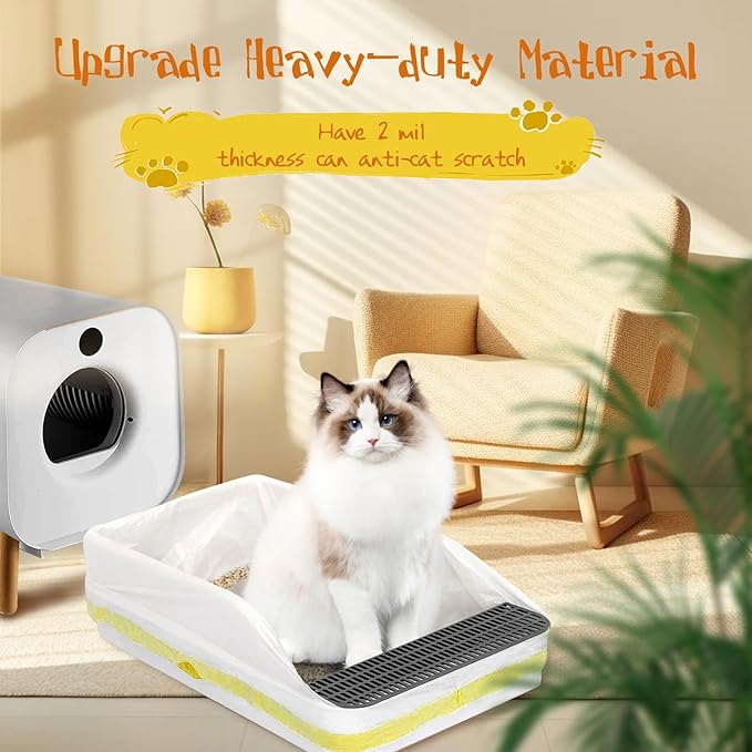 60Pack Extra Thick 2Mil Cat Litter Bags for Automatic Litter Robot 4 Self-Cleaning Litter Box,3 Rolls Drawstring Cat Litter Bags,Replacement Extra Large Cat Litter Bags,26.6’’x 16.9’’