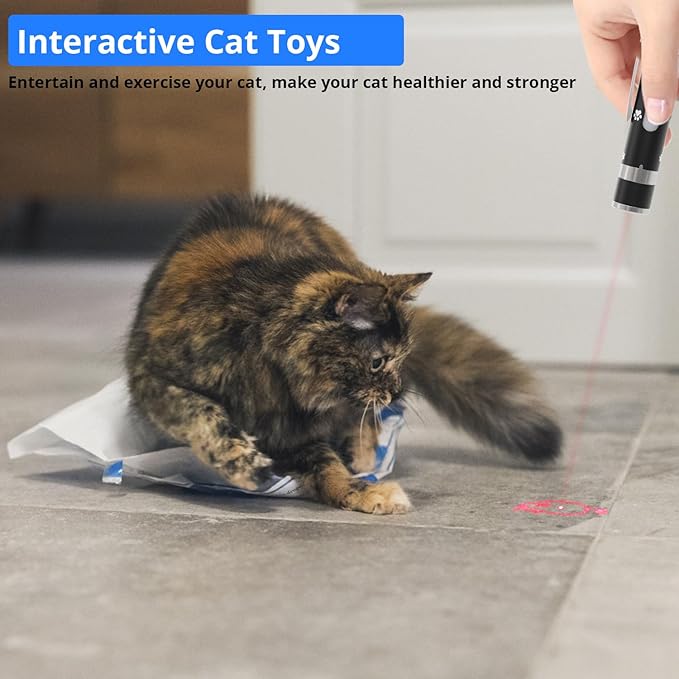 Cat Toy, Cat Toys for Indoor Cats, Long Range 7 Adjustable Patterns for Cats and Dogs, Interactive Red Cat Chase Light for Fun, Exercise and Training - USB Rechargeable