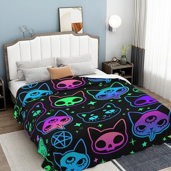 Cat Witchcraft Cartoon Blanket, Soft Blankets Flannel Bed Throw Cozy Lightweight Plush Gifts for Boys Girls Women Men Sofa Couch Bedroom Living Rooms Warm All Season, Home Decor, 80"x60"
