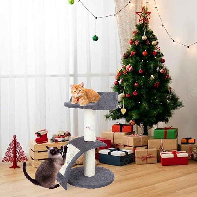 PowerKing Multifunction Cat Scratching Posts for Indoor Cats, Space-Saving Scratcher with Arched Sisal Board & Round Base, Durable Sisal Scratchers for Kittens & Small Cats (Grey)