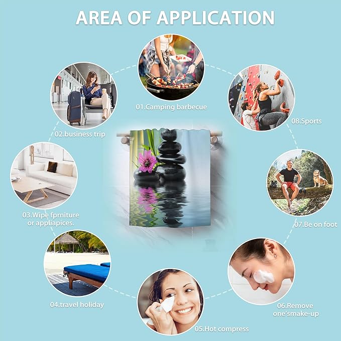 Zen Spa Hand Towels Set of 2,Green Bamboo Flower Soft Fingertip Bath Towel Small Face Washcloths Decor Kitchen Towel for Hotel Spa Gym Sport 28x14in