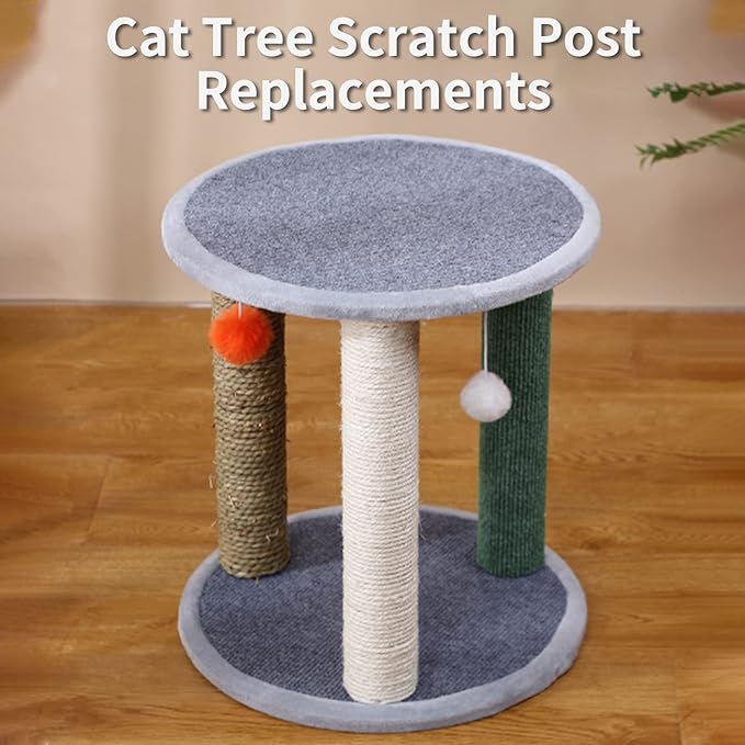 VCEPJH Cat Scratching Post Replacement for Indoor Cats 4Pcs 15.7in Cat Scratch Post Refill Pole Parts Sisal Rope Cat Furniture Protector with M8 Screws for Cat Tree Tower (White)