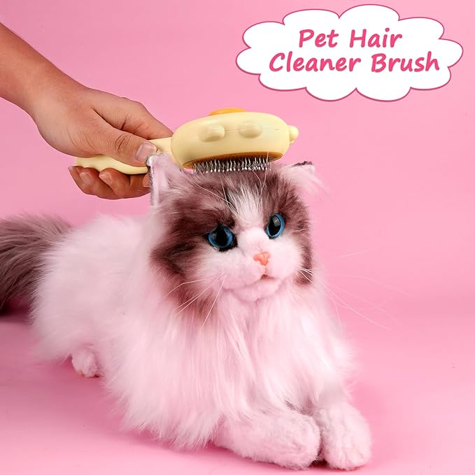3pcs Pet Hair Cleaner Brush, Cat Brush with Release Button Magic Pet Comb Cat Shedding Brush Pet Massage Comb for Cats Dogs Removes Tangled Hair Long Hair