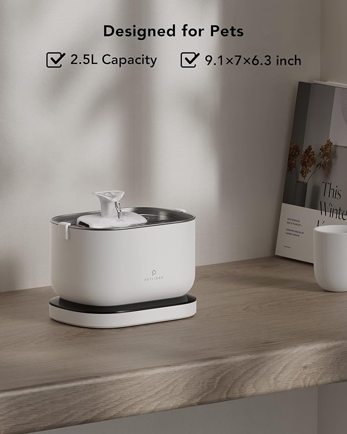 Bundle of PETLIBRO 2.5L/84oz Cat Water Fountain, Cordless Pet Water Fountain Battery Operated + PETLIBRO Replacement Filters, 4 Months Set of Filters 8 Count (Pack of 1)