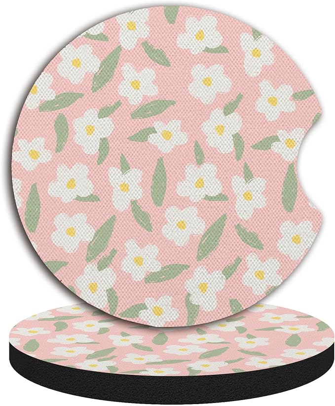 Car Cup Holder Coasters.Car Coasters for Drinks Absorbent,2 Pack Cute Flower Leaf Car Coasters for Women,Cute Auto Accessories with A Finger Notch for Easy Removal 2.75"