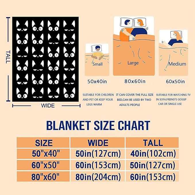 Cat Blanket Soft Cozy Warmth Flanne Cat Throw Blankets Bedding Decor for Cat Lovers Kids Girls Women Adults 50"x40"