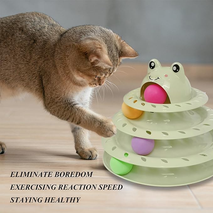 Gefryco Cat Toys 4-Tier Roller Track, Turntable Cat Tower Toy with Colorful Chase Balls, Multi-Level Interactive Cat Toys for Bored Indoor Adult Cats, Fun Puzzle Kitten Exercise Toys(Light Green)