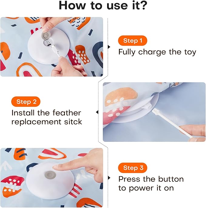 Potaroma Hide and Seek Cat Toys, in-The-Cover Unpredicatable Moving Feather, Interactive Kitten Wand Toy, Automatic Chargeable Cat Toy, Indoor Exercise Kicker for All Breeds, Floral Cover