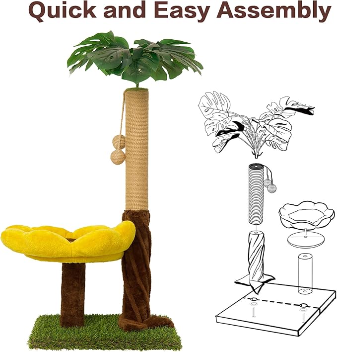 Cat Scratching Posts Cat Scratcher with Premium Sisal Rope, Sunflower Cat Platform and Danging Balls,33.86" Tall Cat Scratcher, Suitable for Large Adult cat, Kitten, and All Type of Cats