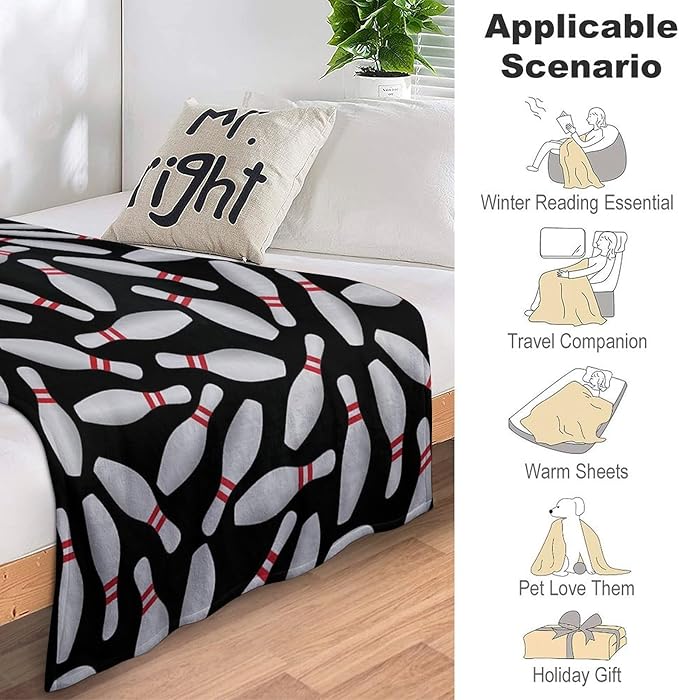 Bowling Throw Blanket Sports Ball Print Blankets Gifts Couch Sofa Bed Stuff Decor Soft Cozy Lightweight Fleece Plush Flannel Bedding for Lover Men Women Adults Club 50"x60"