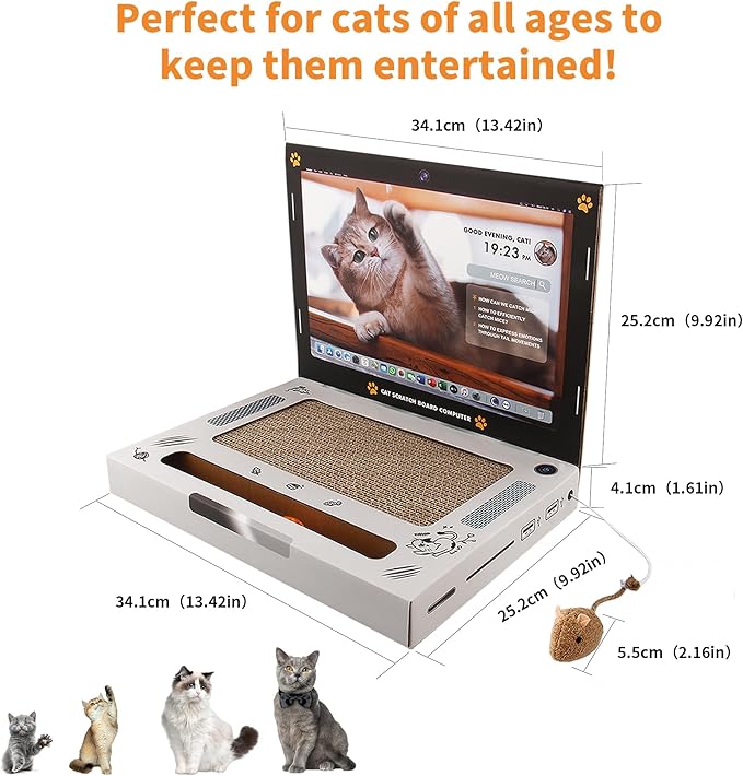 PETGEEK Cat Laptop Scratcher for Indoor Cats, 3-in-1 Interactive Cat Toys with Fluffy Mouse and Ball Track Pad, Kitten Toys & Cat Scratching Board