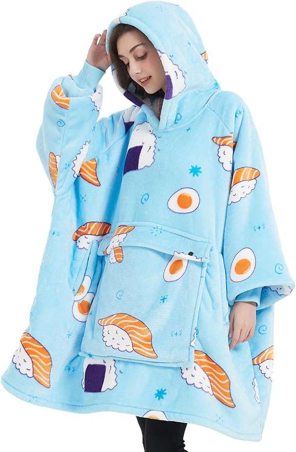KFUBUO Wearable Blanket Hoodie for Adults Sherpa All Patterns Sushi Oversized Sweatshirt Blanket with Pockets Cute Birthday Gifts for Women