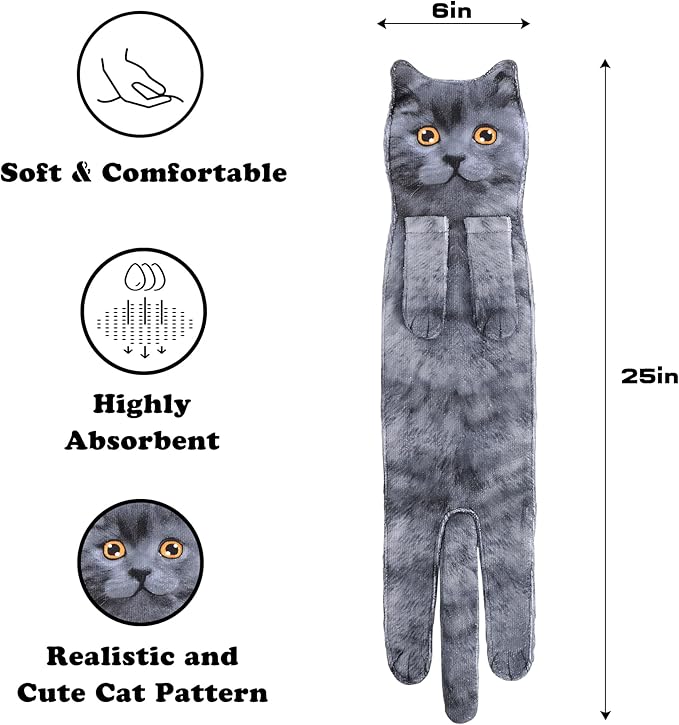 Cat Funny Hand Towels for Bathroom Kitchen- Cute Decorative Kitten Decor Hanging Face Towels- Unique Housewarming Valentines Mothers Birthday Gifts for Women Mom Cat Lovers