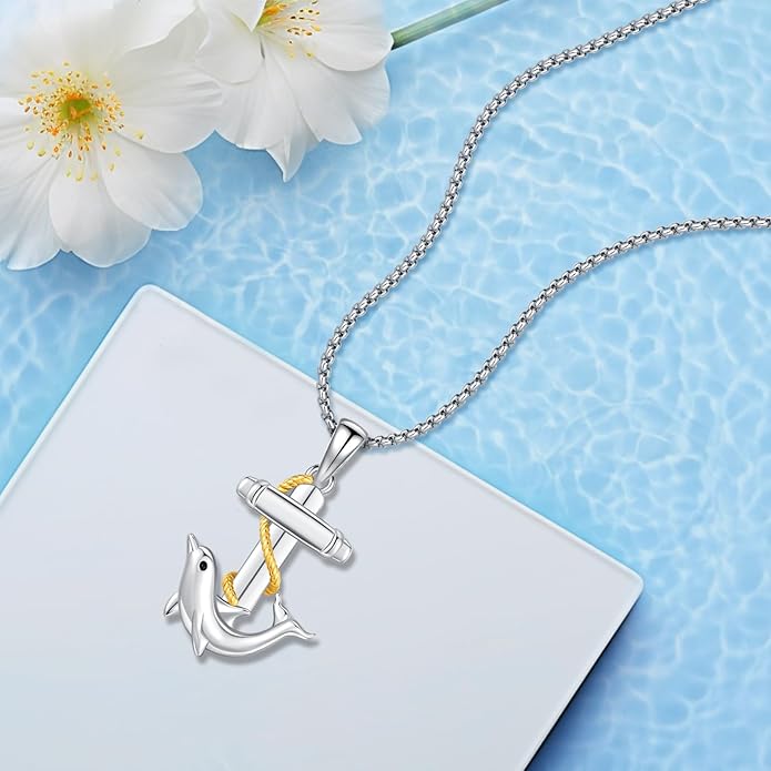 Black Cat/Dolphin/Bat Necklace Animal Pendant 925 Sterling Silver Cute Animal Jewelry Graduation Gifts for Women Men Animal Lovers Christmas Holiday Birthday Fathers Day