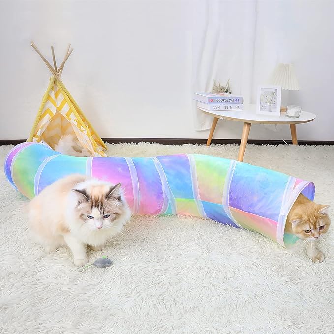 Cat Tunnel, S-Shape Cat Tunnels for Indoor Cats Foldable Cat Toys Cute Cat Tube with Mouse Toy Pet Cat Stuff