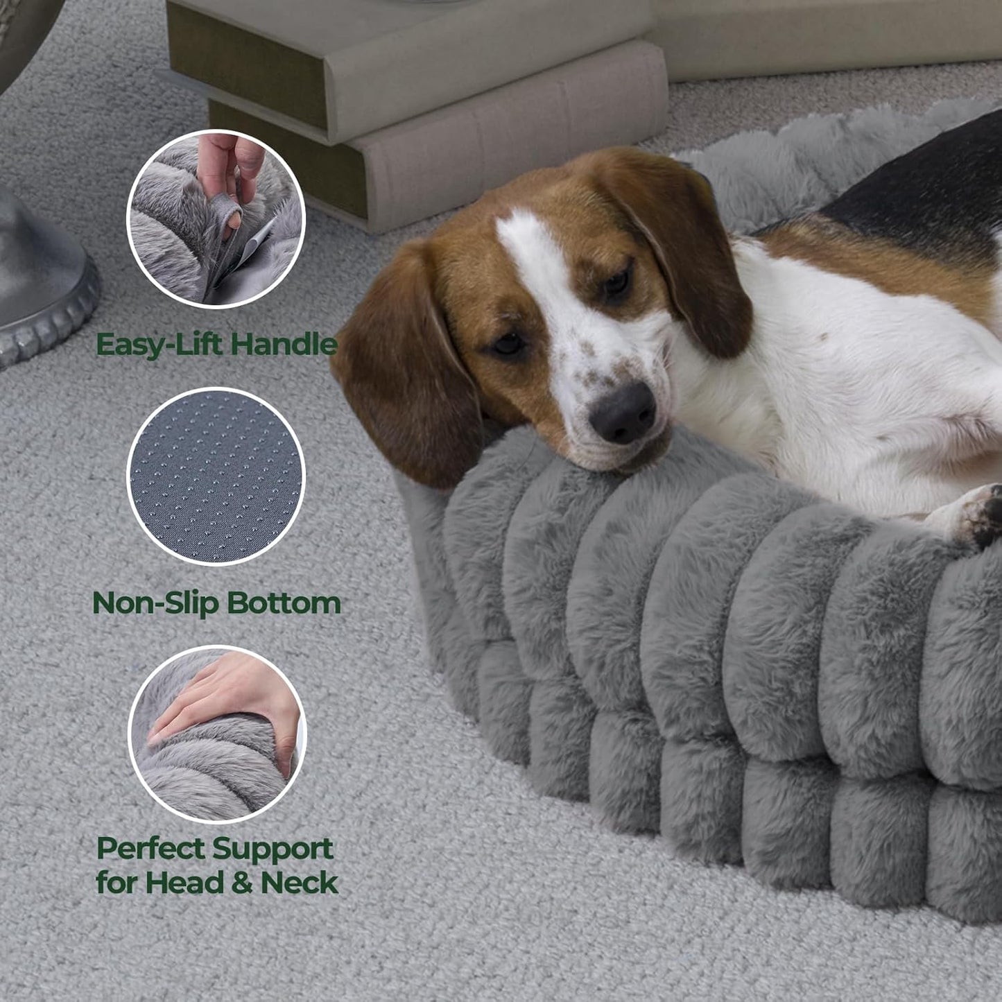 BALANCE Luxury Donut Dog Bed, 30 Inches Round Dog Bed Medium Size Dogs Washable, Orthopedic Calming Dogs Bed for Pets with Anti-Slip Bottom, Gray