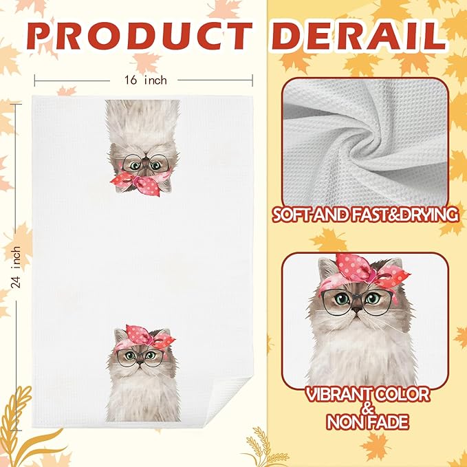 SPBL&L Red Bandana Cat Towels - Cute Hand & Dish Towels for Kitchen & Bathroom, Cat Gifts, 16x24 Inches