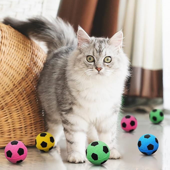 Skylety 32 Pieces Foam Sponge Football Cat Interactive Cat Soccer Toy Sports Ball for Cat Kitten Pet