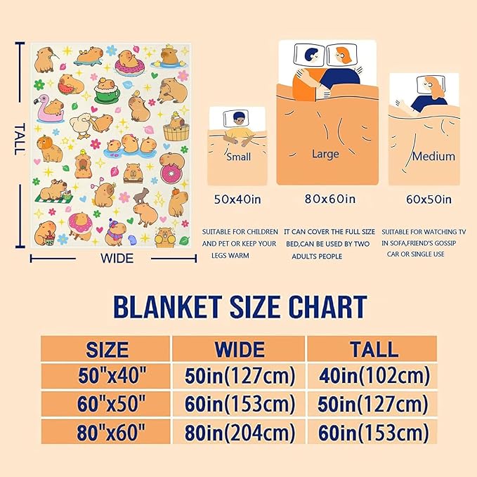 Capybara Blanket Soft Cozy Warmth Flanne Throw Blankets Bedding Decor for Capybara Lovers Kids Girls Women Adult 80"x60"
