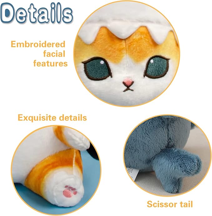 Kawaii Shark Cat Plush Toy Stuffed Animal Doll, Cute Soft Pillow Stress Release Hugs Toys Christmas Halloween Birthday Gifts for Kids Boys Girl Best Gift (Blue - Yellow,12 inch)