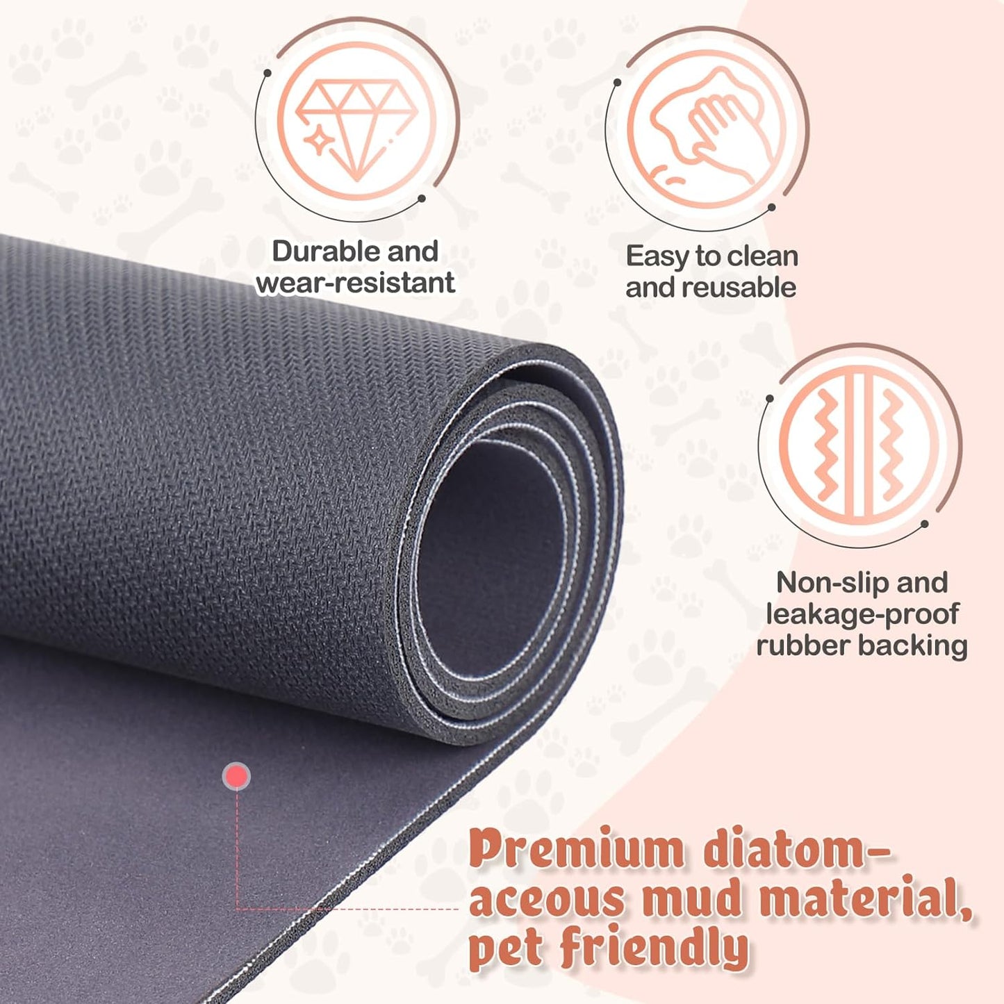 Quick Dry Absorbent Dog Food Mat, 36 x 23 in Diatom Anti-Slip Mud Dog Water Bowl Mat, No Messy Pet Feeding Mat Dogs Supplies for Large and Multiple Dogs